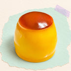 Pudding squishy crunchy – Crunchy Pudding Squishy with Caramel Top, product photo on pastel paper