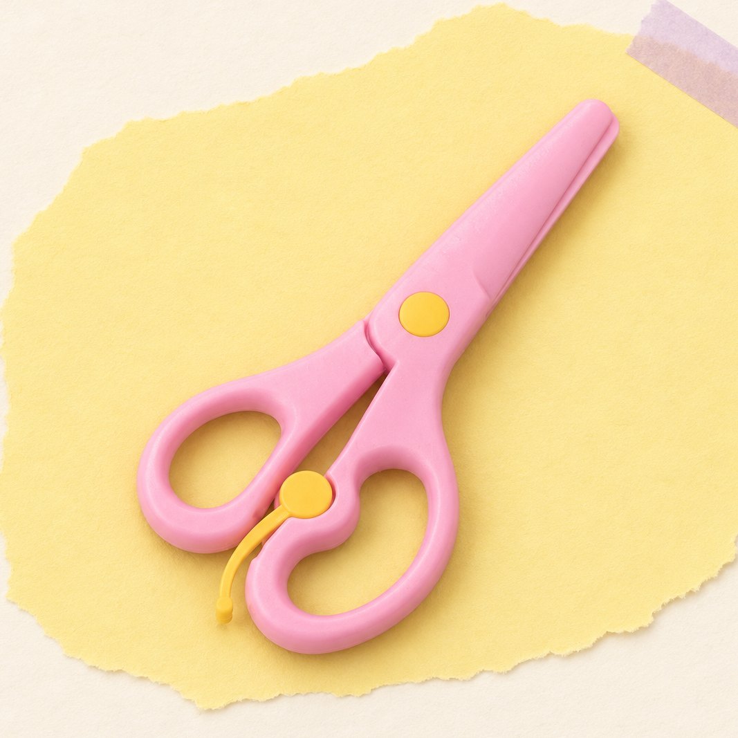 Pysselsax squishy, rosa barnsax i plast för pappers-squishies, på pastellpapper