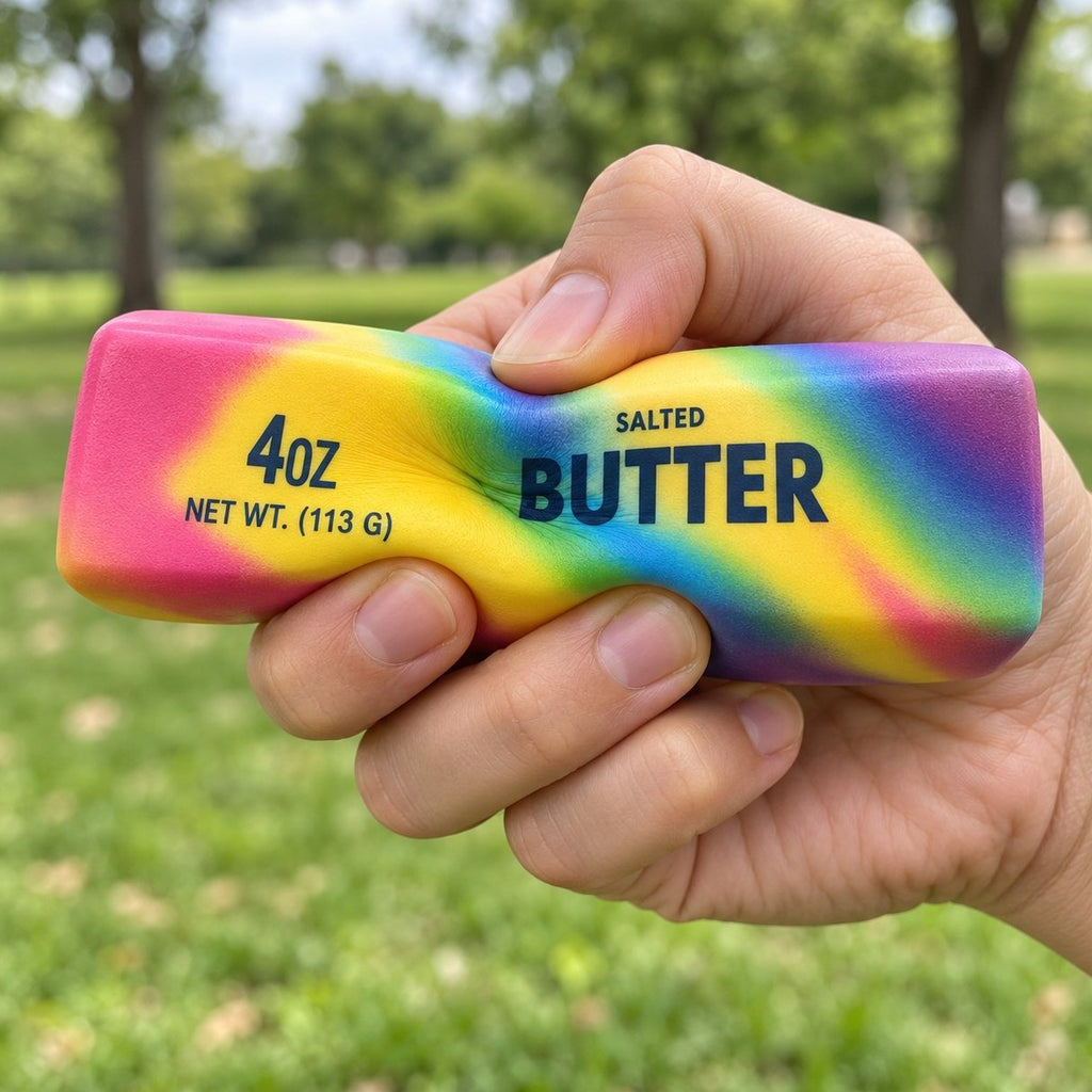Beim Drücken in der Hand: Regenbogen Butter Squishy gibt weich nach