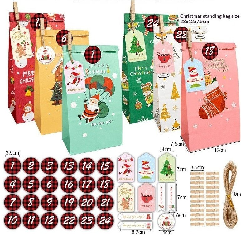 Sacchetti calendario dell'Avvento da riempire: 24 sacchetti di carta con mollette, cartellini e numeri