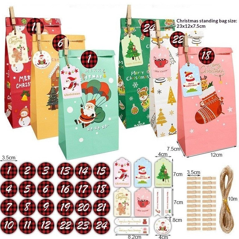 Sacos para calendário do Advento para encher: 24 sacos de papel com molas, etiquetas e números