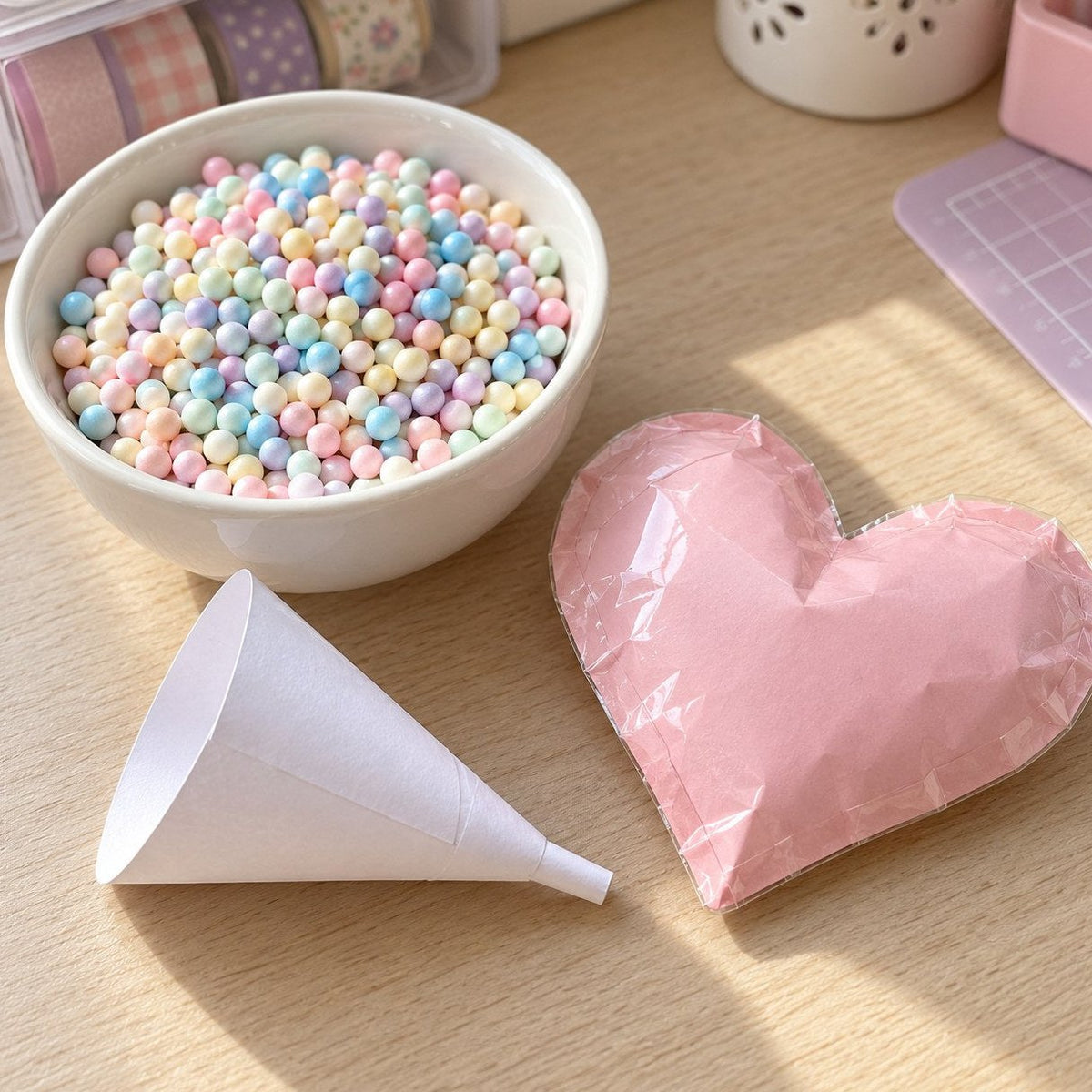 Schale mit Schaumstoffkugeln neben einem Papier Squishy