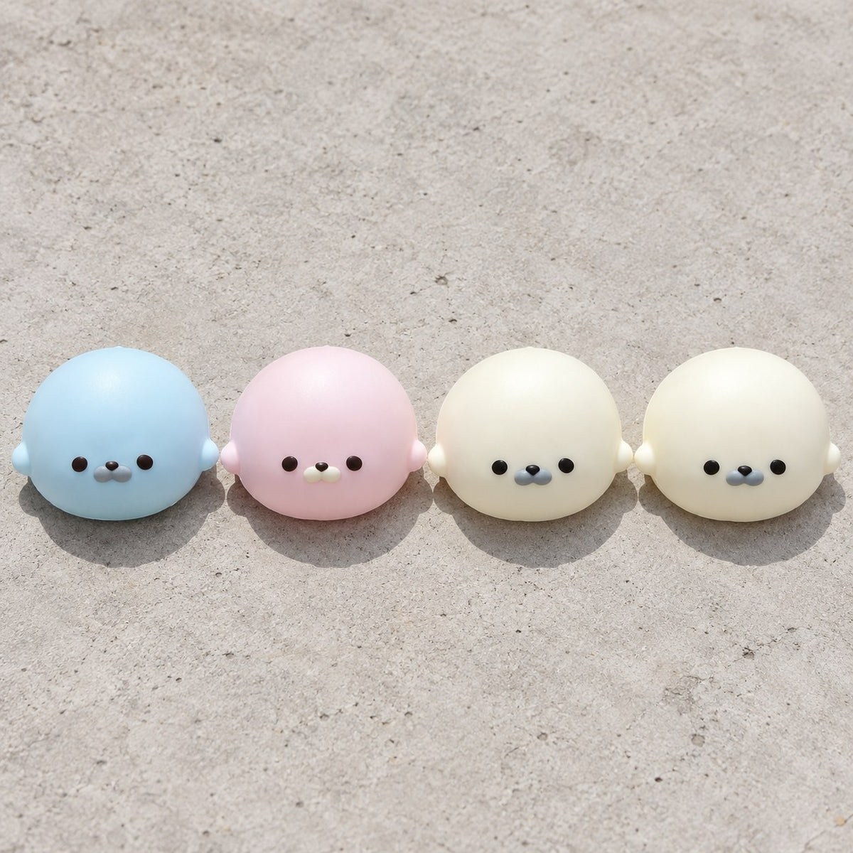 Seal Dumpling Squishy, Slow Rising PU, all colors side by side