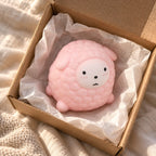 Sheep Squishy, Fluffy Lamb in Pastel TPR (pink), unboxed from a parcel with tissue paper