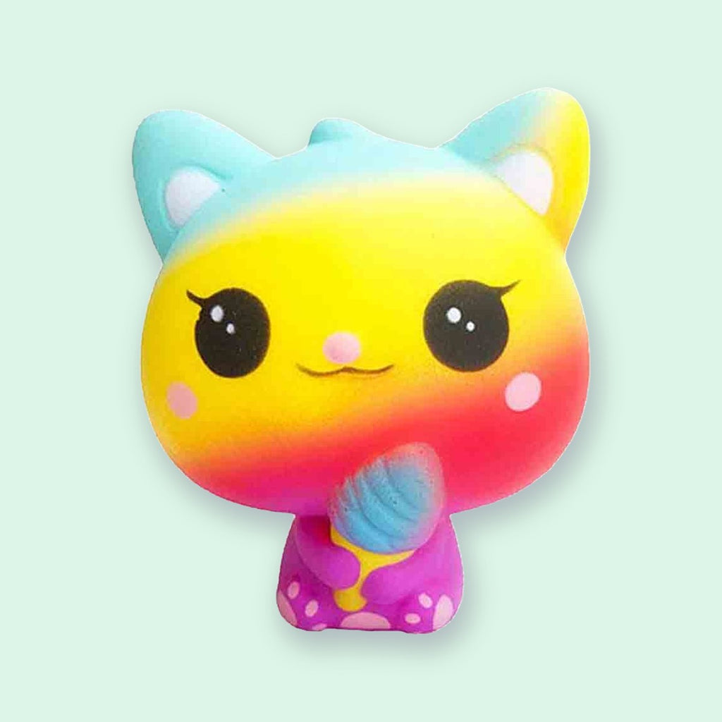 Slow Rising Cat Squishy with Ice Cream, Scented (Motif B: Rainbow Cat)