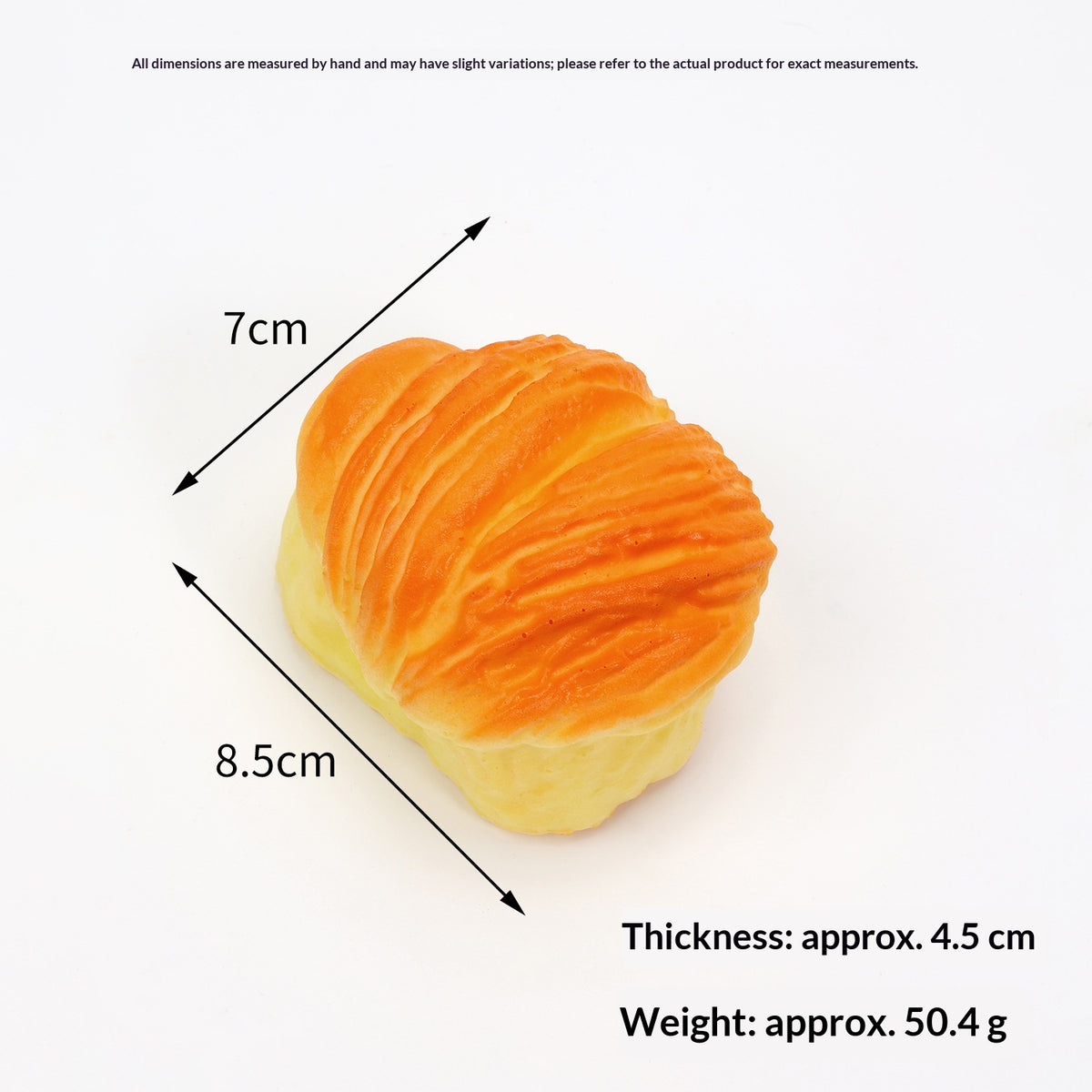 Squishy listové pečivo, oválná bulka 8,7 cm, slow rising squishy