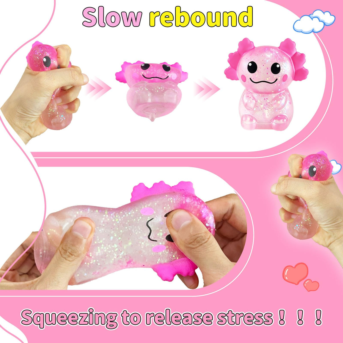 Glitter Axolotl Squishy, Slow Rising
