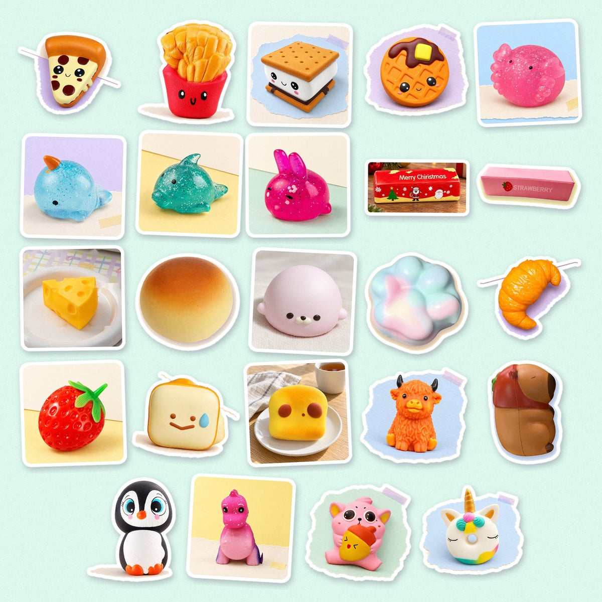Premium squishy advent calendar fillers with jumbo food and glitter mochi squishies