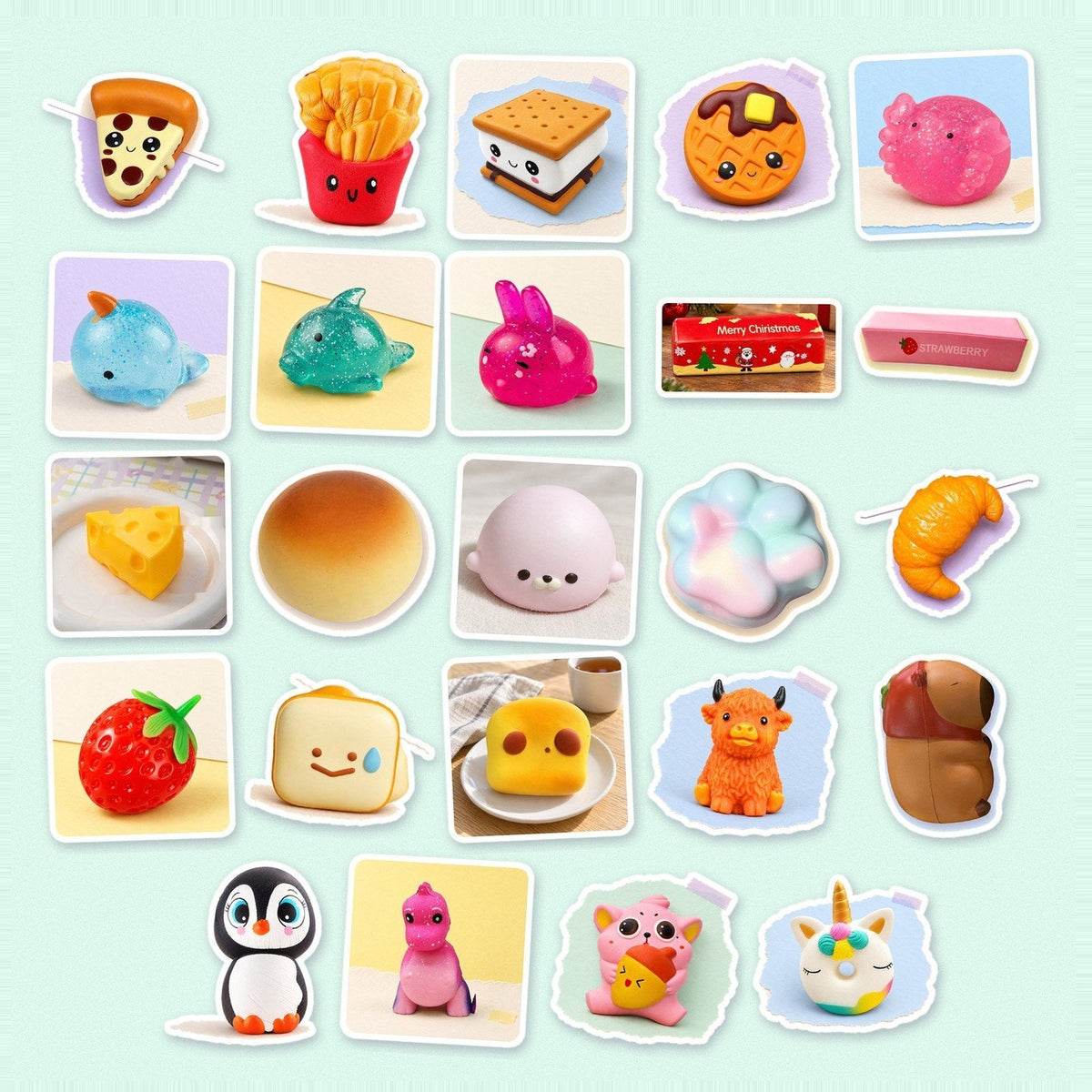 Prémiový squishy adventní kalendář k naplnění s jumbo jídlem a třpytivými mochi