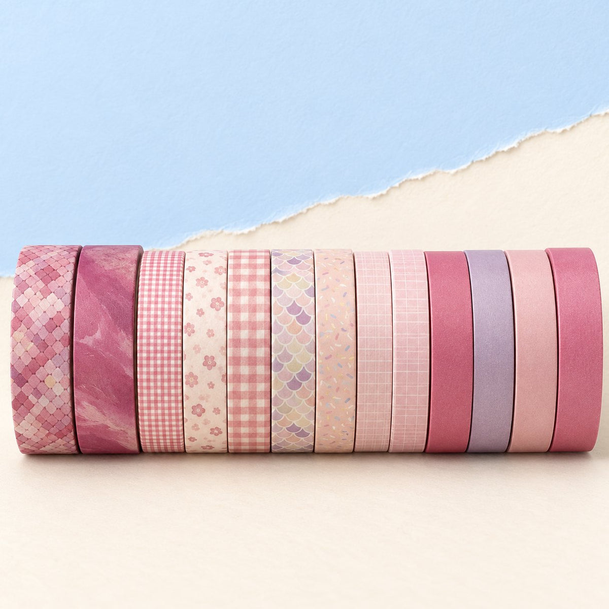 Squishy boîte washi tape blanc et menthe : 12 rouleaux pour squishy en papier