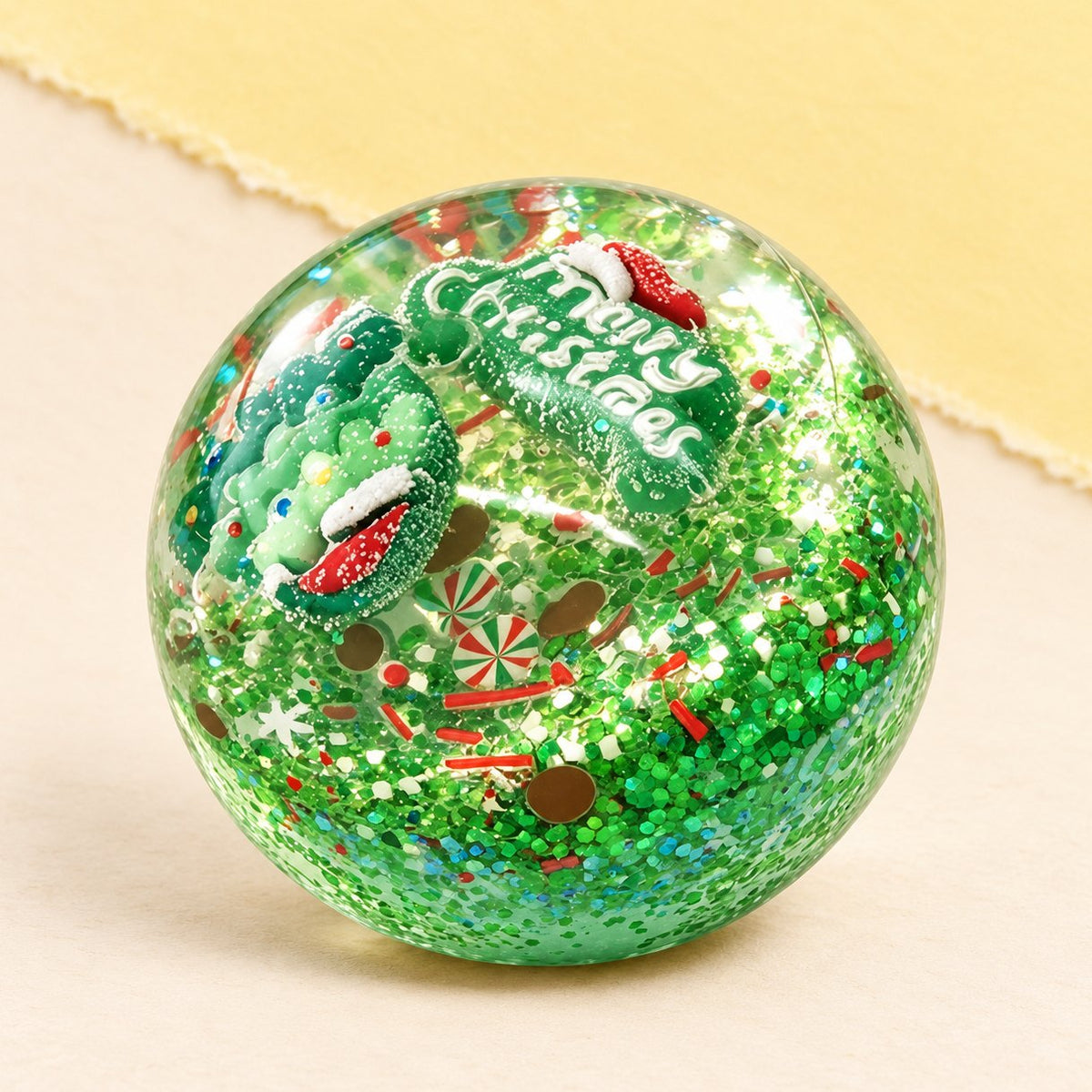 Squishy boule de Noël à l'huile de coco, modèle flocon vert, en boîte cadeau