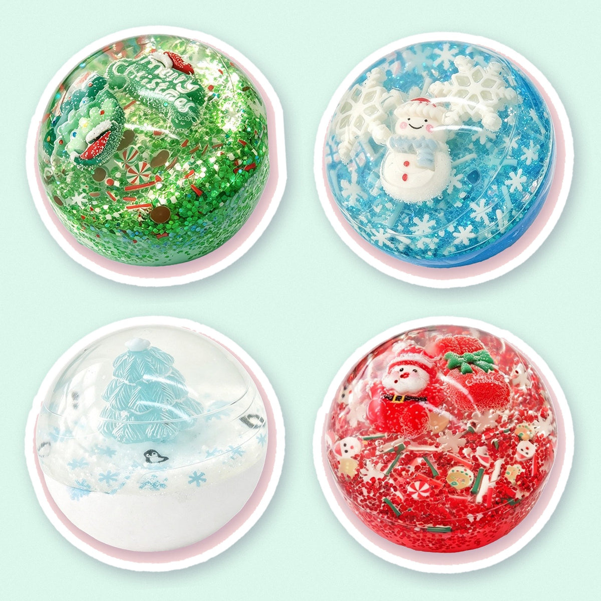 Christmas Squishy Balls, all 4 motifs