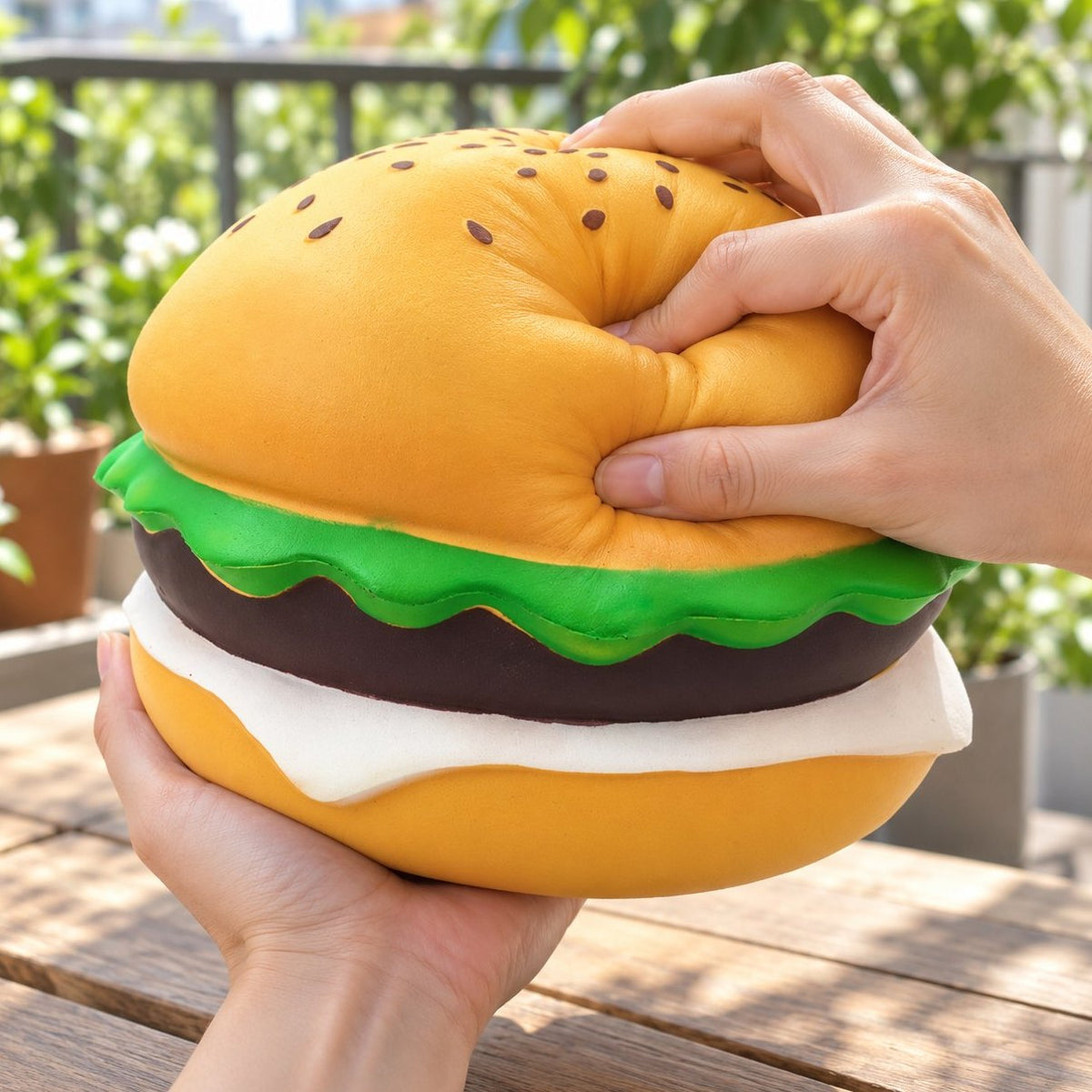 Squishy burger jumbo ściskany w dłoni, miękki i sprężysty