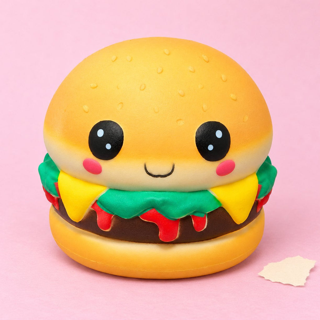 Kawaii squishy burger, slow rising, s vůní, na pastelovém papíře