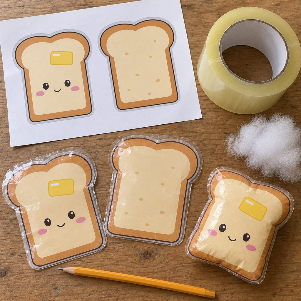 Squishy carta DIY: sagoma di toast, nastro largo e squishy finito