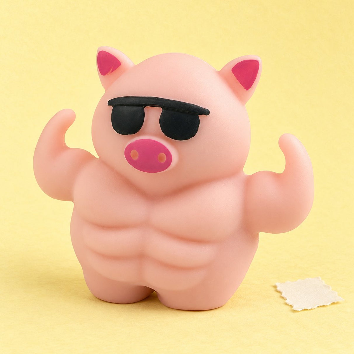 Squishy cerdito musculoso con gafas de sol, 12,5 cm, sobre papel pastel