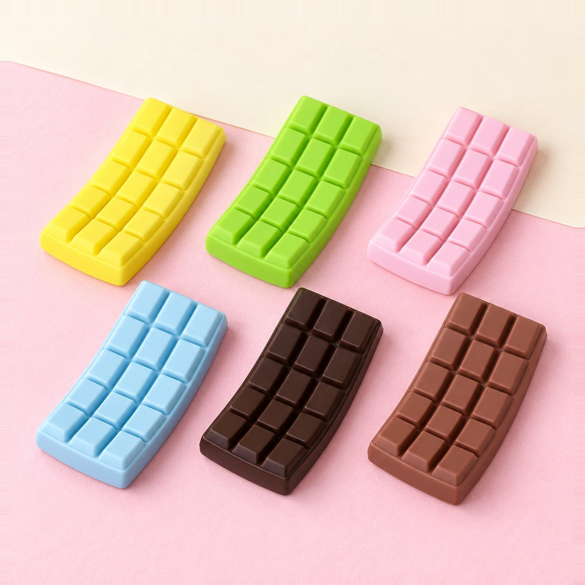 Squishy cioccolato set: tavolette in tutti e 6 i colori su carta pastello