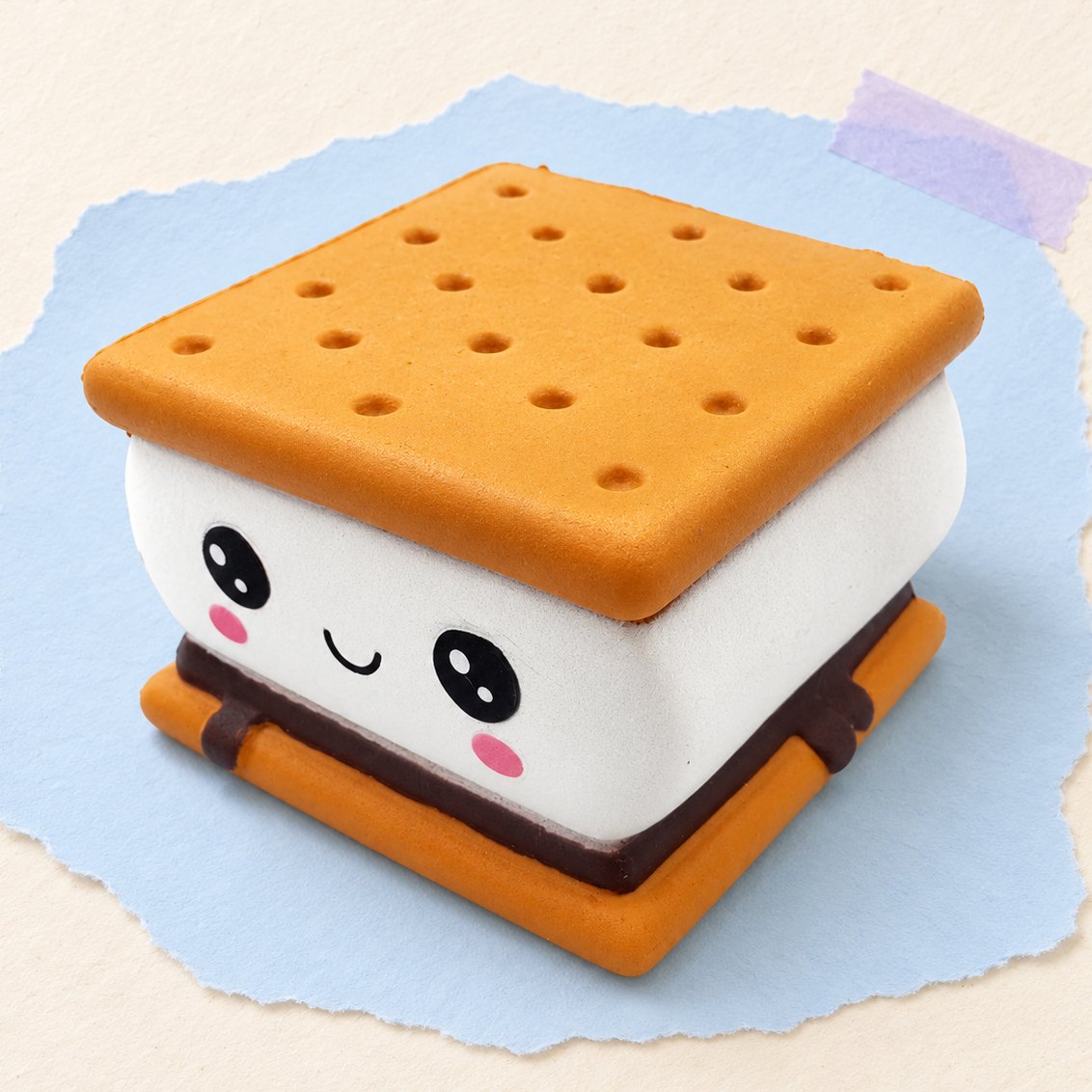 Squishy gigante de galleta tipo sándwich, kawaii, sobre papel pastel