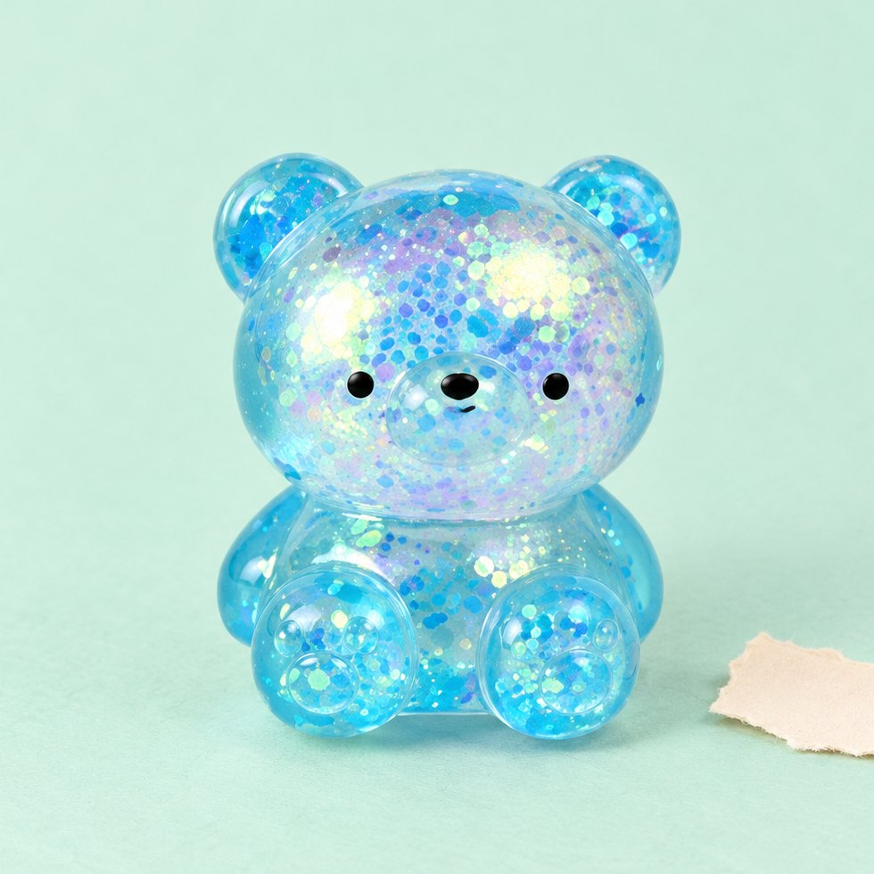 Squishy glitternalle i maltos-gelé, tre storlekar, här liten på 4,7 cm