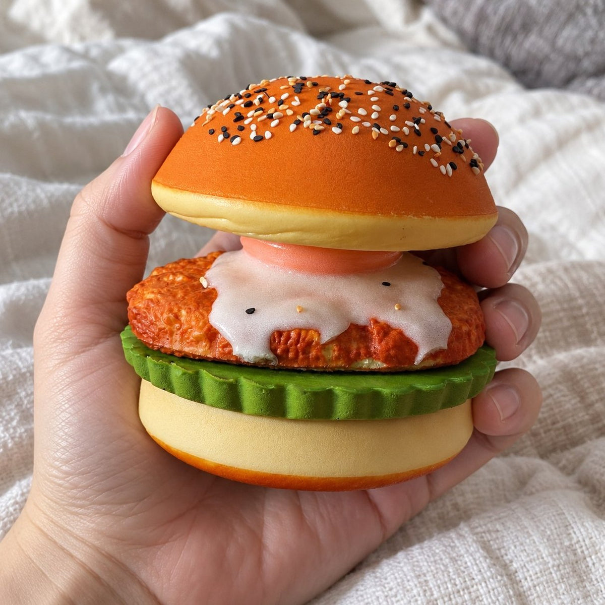 Vista in prima persona: squishy hamburger morbido scomponibile