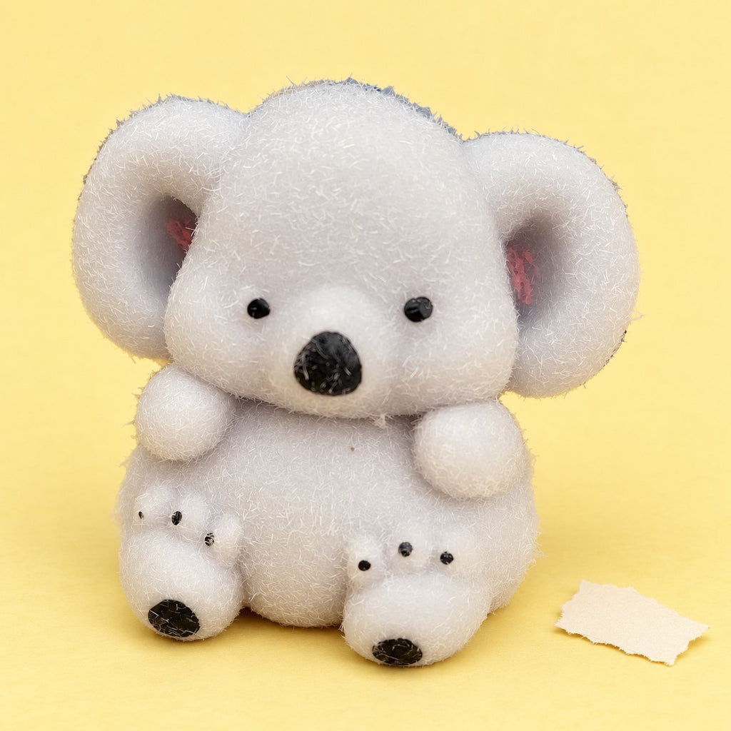 Squishy koala afelpado sobre papel pastel