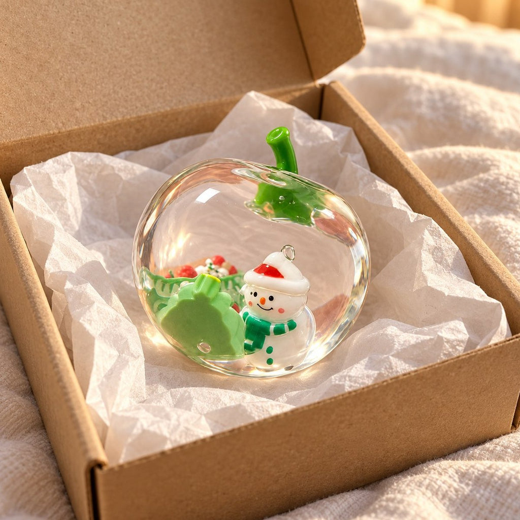 Unboxing do squishy de maçã de Natal, tirado da encomenda com papel de seda