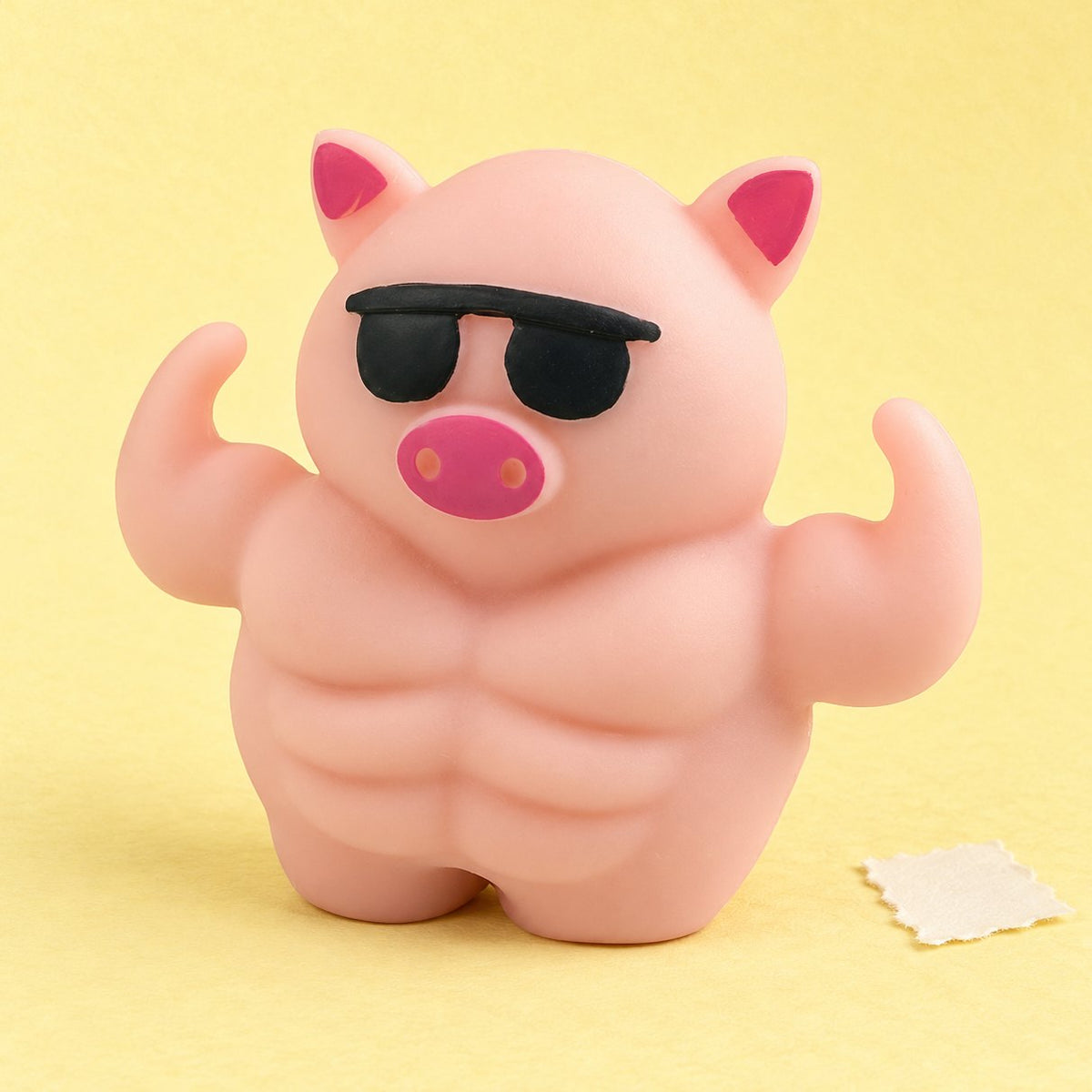Squishy maialino muscoloso con occhiali da sole, 12,5 cm, su carta pastello
