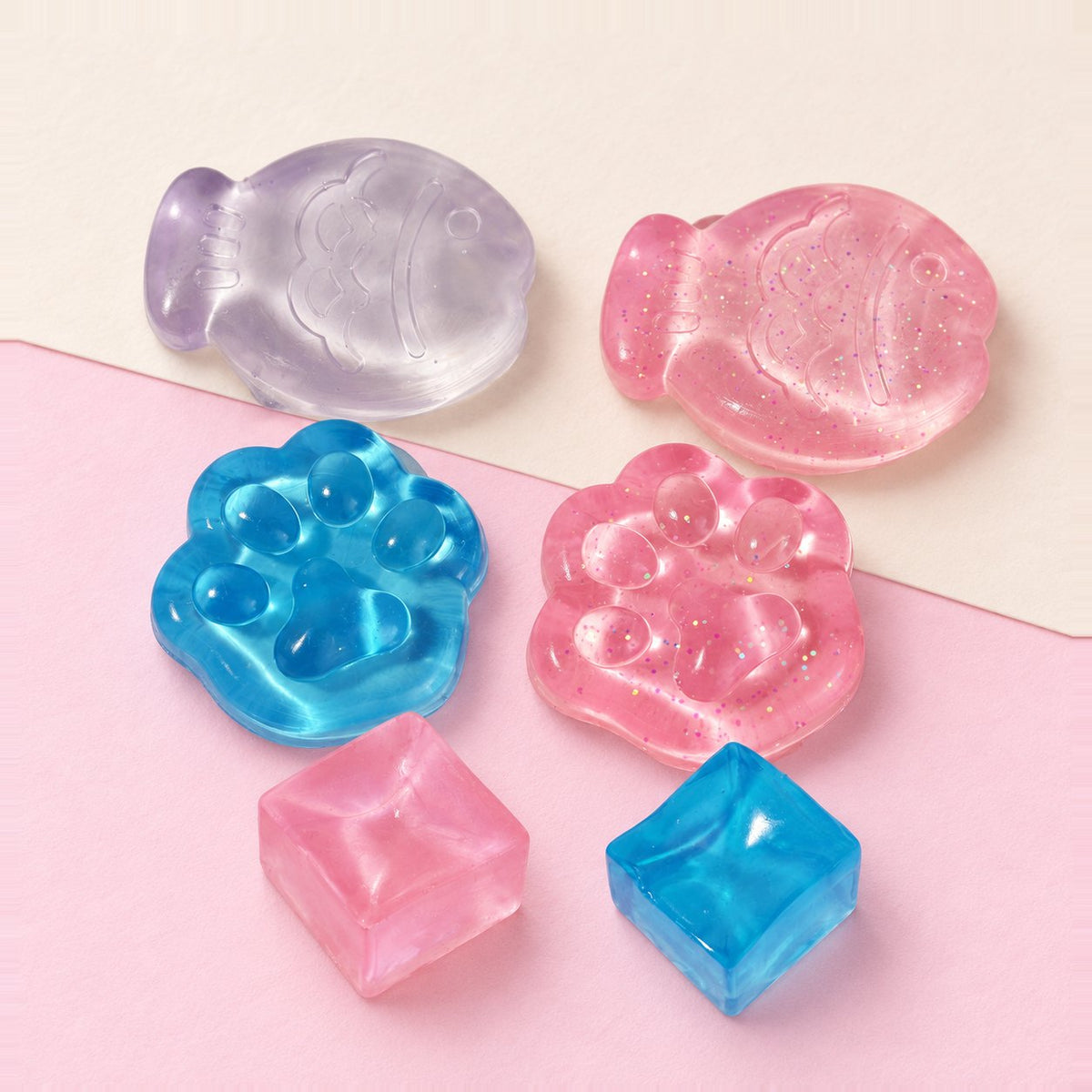 Squishy mix mini in gelatina, 6 pezzi su carta color pastello
