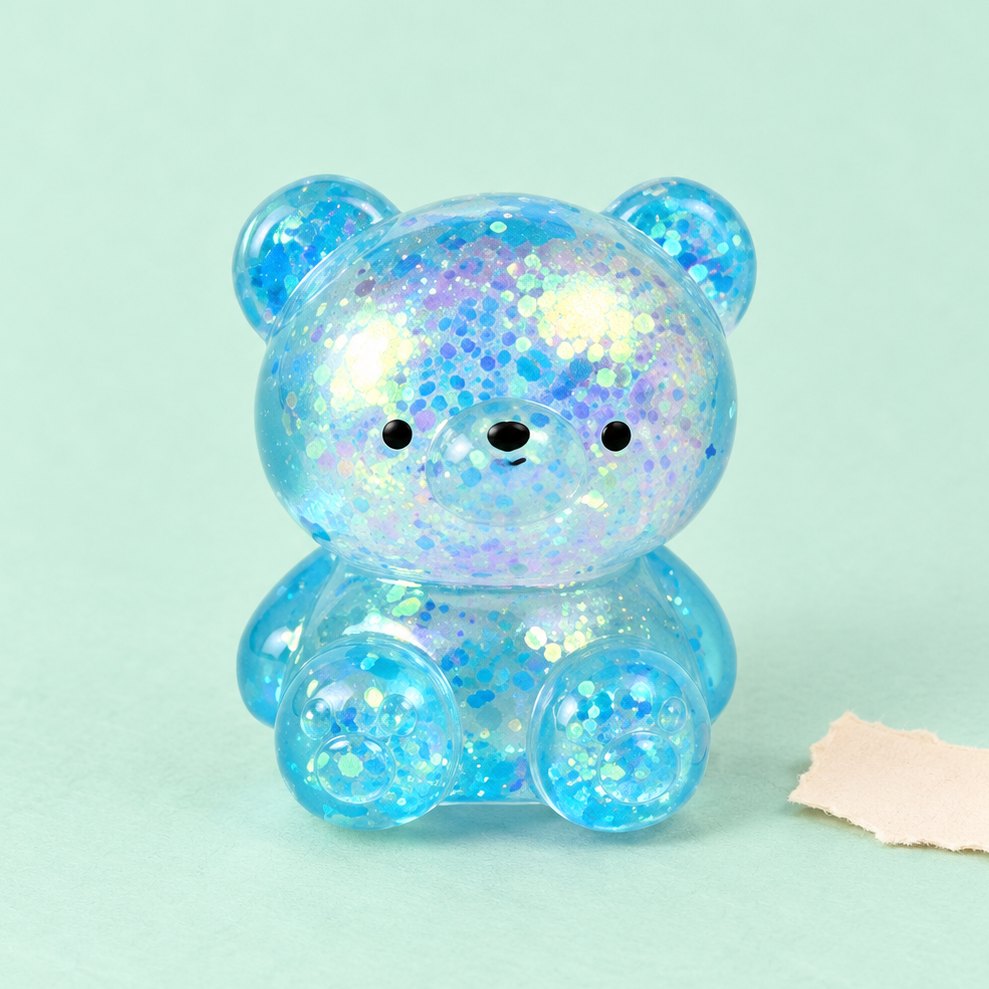 Squishy orso glitter piccolo da 4,7 cm, colore casuale, su carta pastello