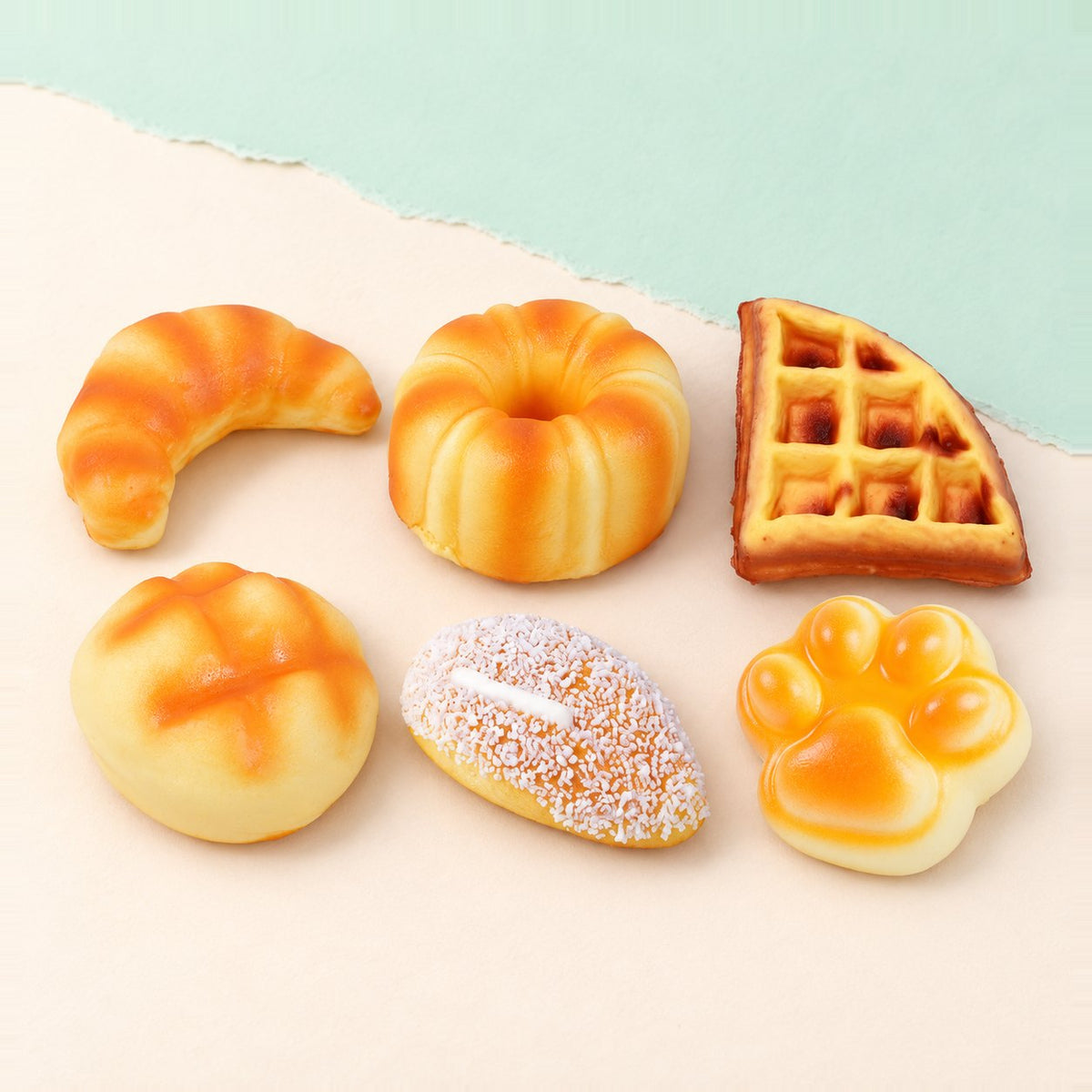 Squishy pane set, box da 6 squishy della panetteria su carta pastello
