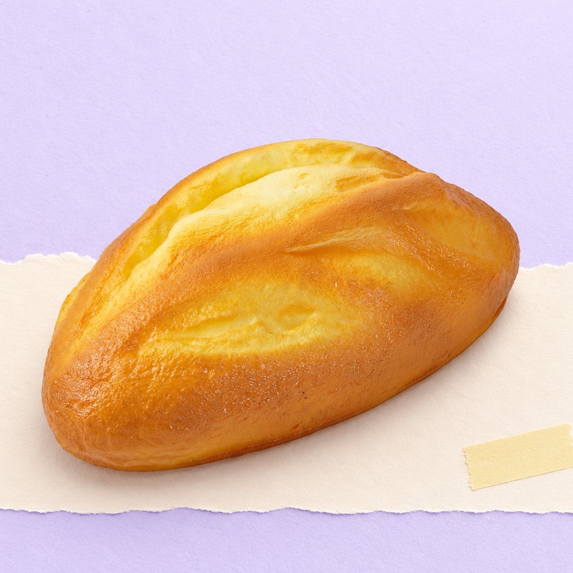 Squishy pão de aveia, pão rústico de 18 cm, sobre papel cor pastel