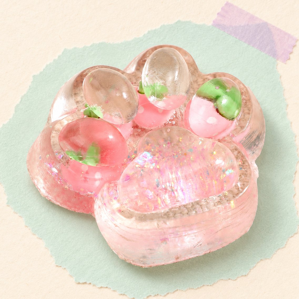 Squishy pata de gato con fruta y purpurina, rosa fresa, de 7 cm