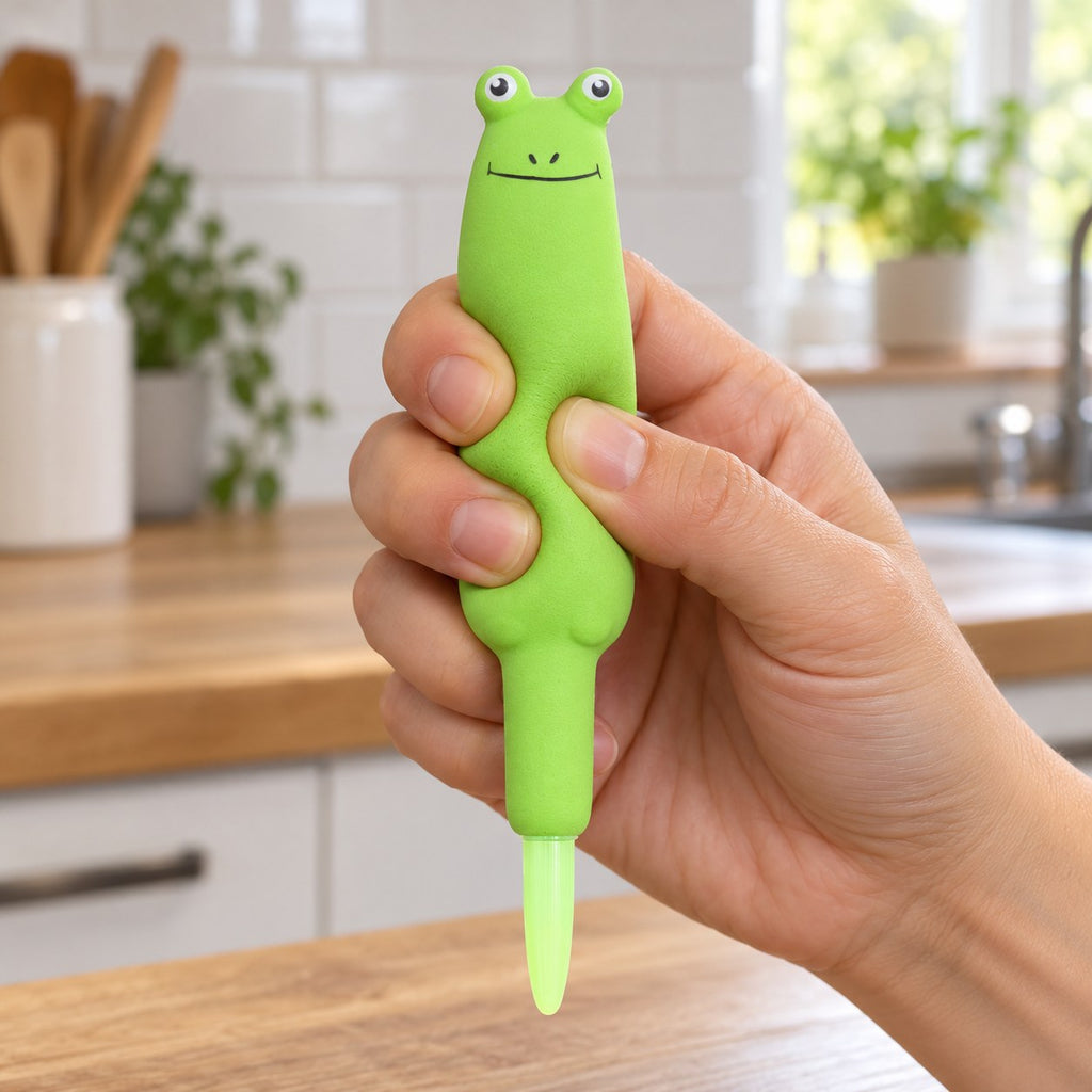 Squishy kuglepen (Frø), bliver klemt i hånden, blød og dejlig