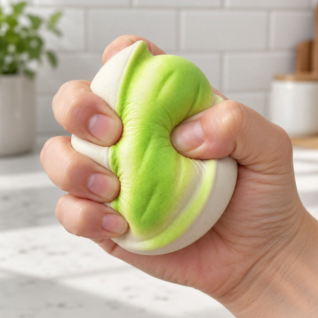 Squishy pistacchio crunchy stretto tra le dita, si schiaccia morbido