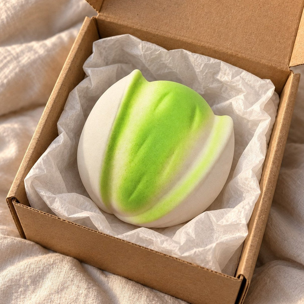 Squishy pistacchio crunchy appena tolto dal pacco, tra la carta velina