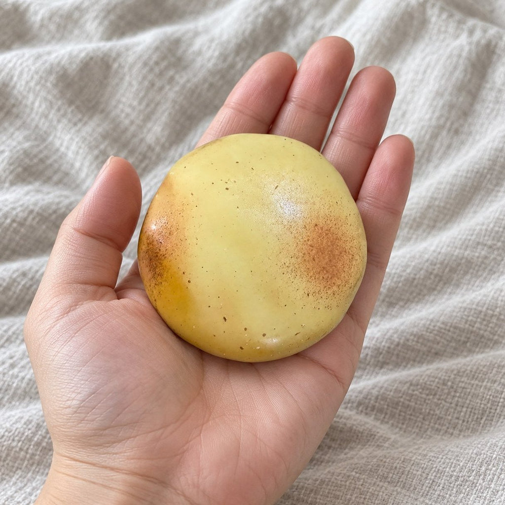 Vue à la première personne : le squishy pomme de terre élastique tendu vers l'objectif