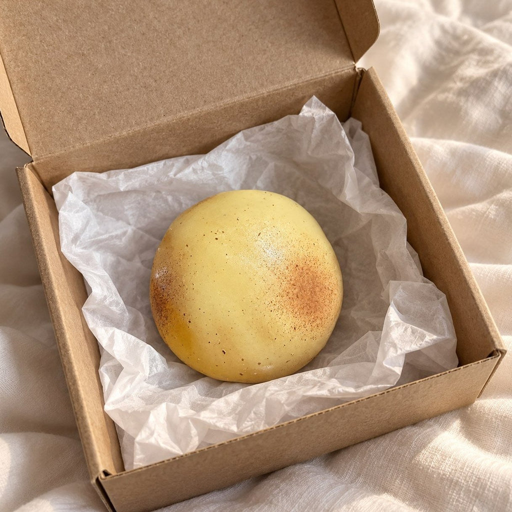 Déballage : squishy pomme de terre gelée sorti du colis et de son papier de soie
