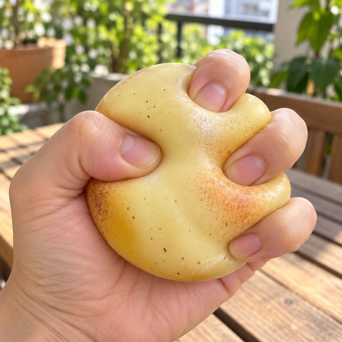 Pressé à la main, le squishy pomme de terre gelée s'écrase tout en douceur