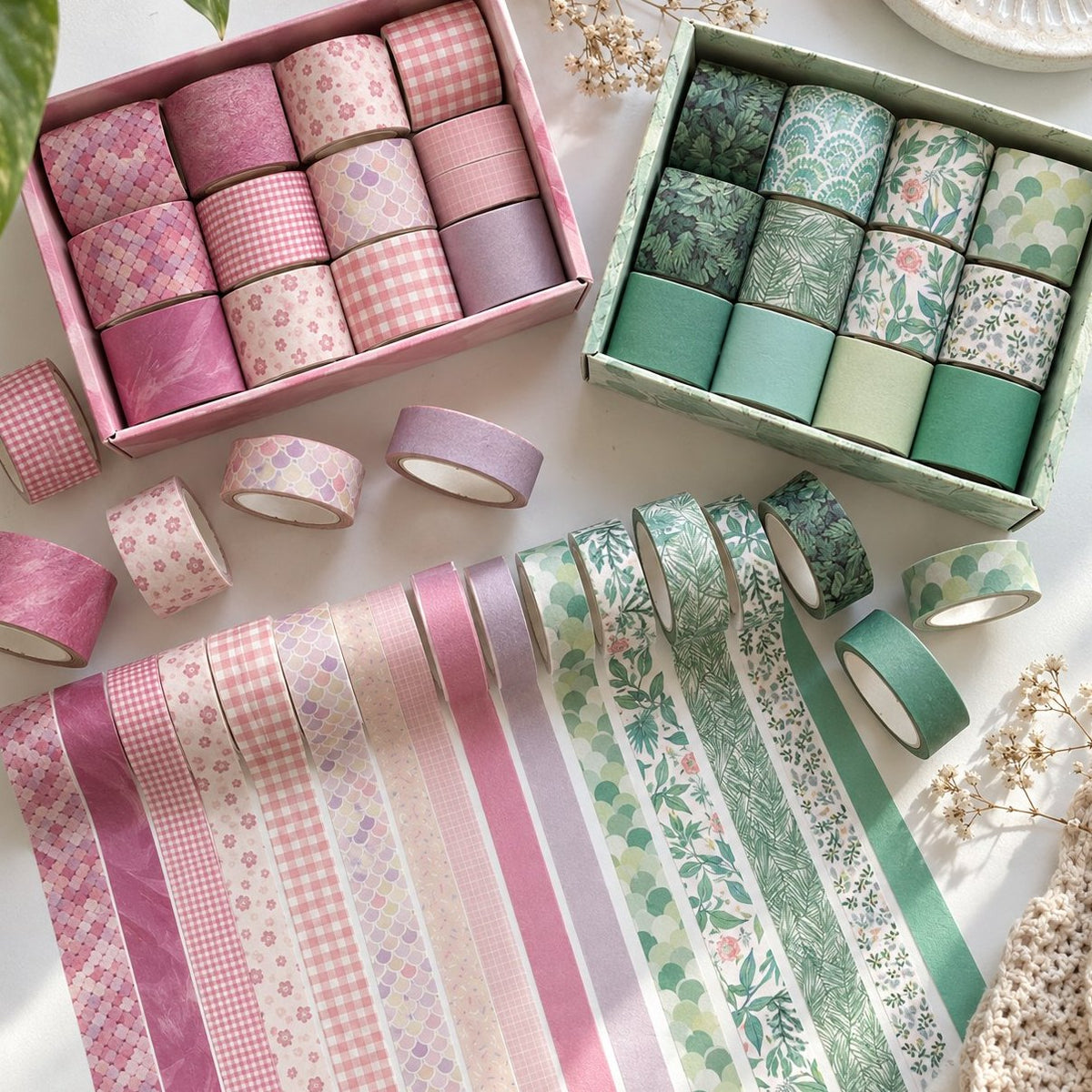 Pudełko taśm washi do squishy z papieru – dwa zestawy po 12 rolek