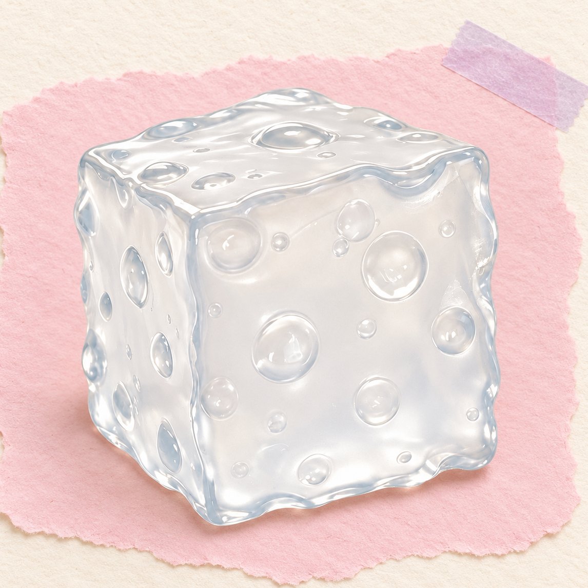 Squishy gigante de queso de gel, moldeable, en blanco sobre papel pastel