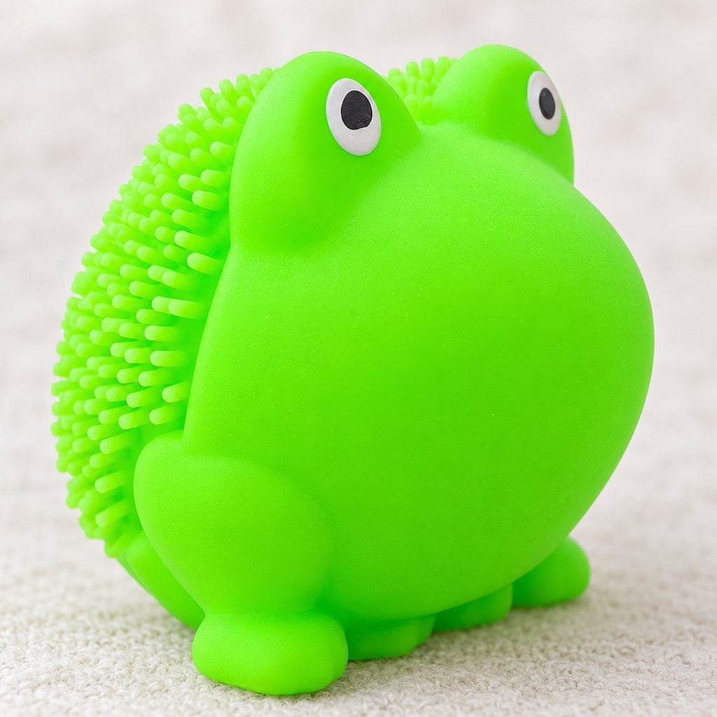 Squishy rana con pinchos de TPR blando, de cerca: superficie y detalles