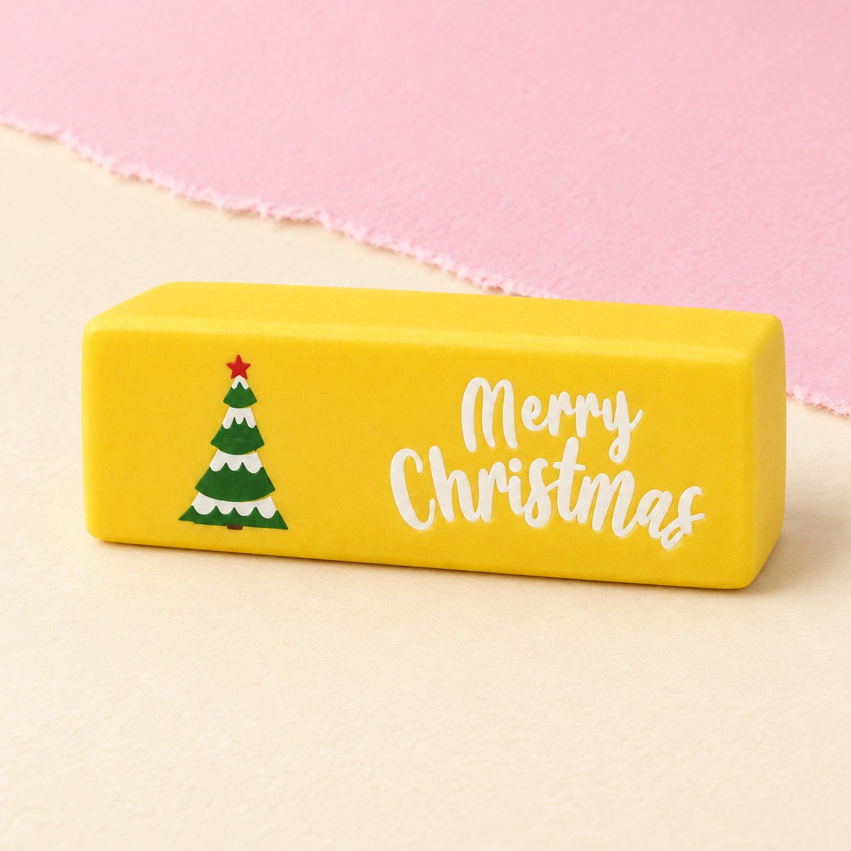 Squishy smör Merry Christmas i gult med julgran, finns i 6 färger, slow rising
