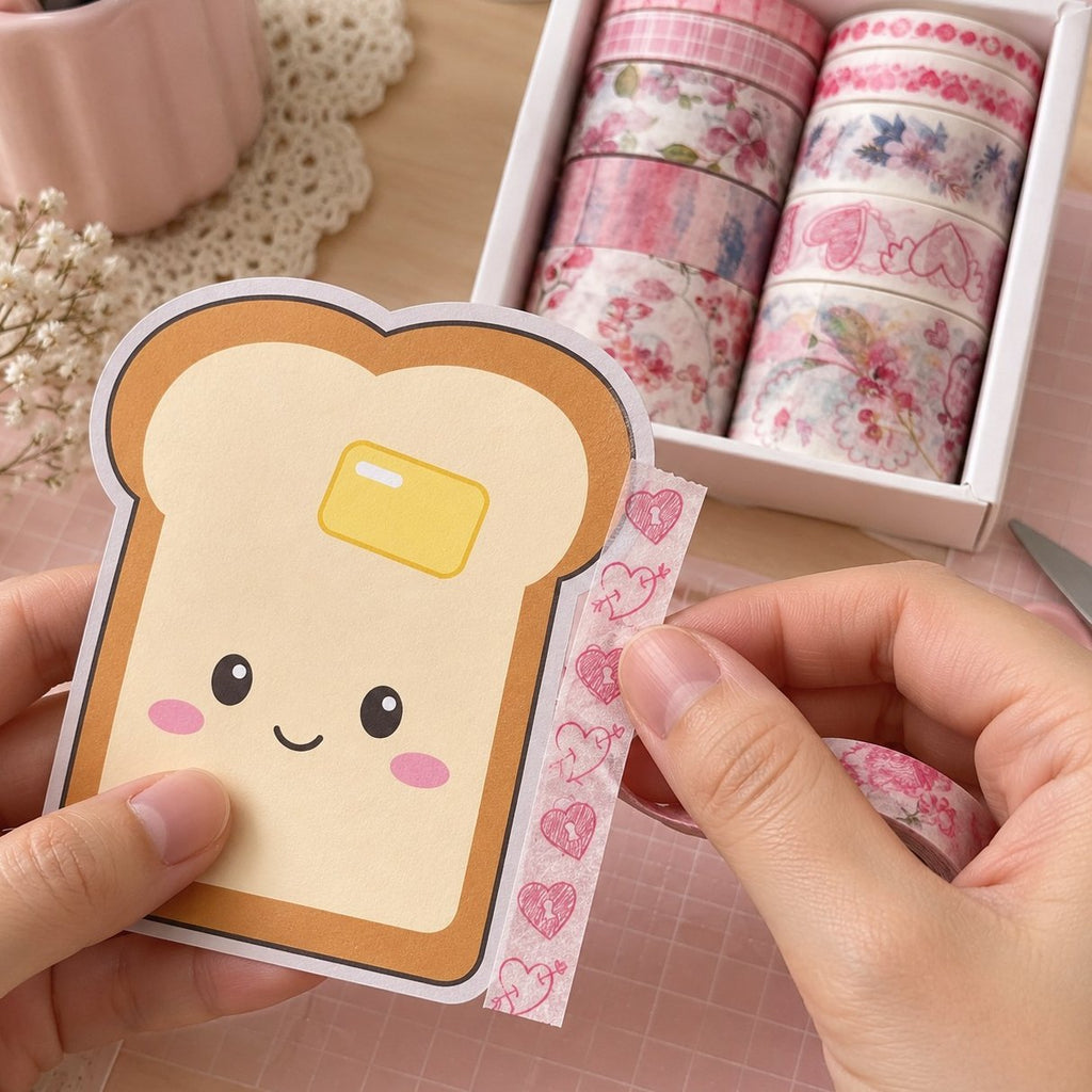 Decorar squishy de papel con washi tape sobre la plantilla