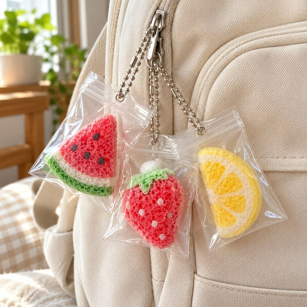 Gotowe squishy w przezroczystych woreczkach jako zawieszki do torby – zestaw do malowania pianki