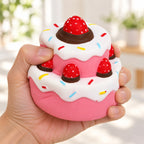 Jumbo Strawberry Cake Squishy, Slow Rising, being squeezed by hand, soft and squishy