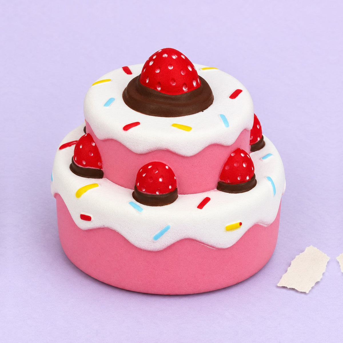 Strawberry cake squishy jumbo – Jumbo Strawberry Cake Squishy, Slow Rising, product photo on pastel paper