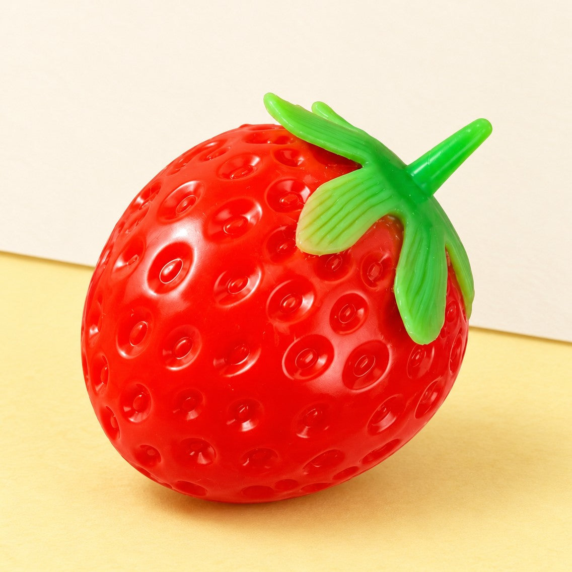 Strawberry squishy crunchy – Crunchy Strawberry Squishy, Handmade, product photo on pastel paper
