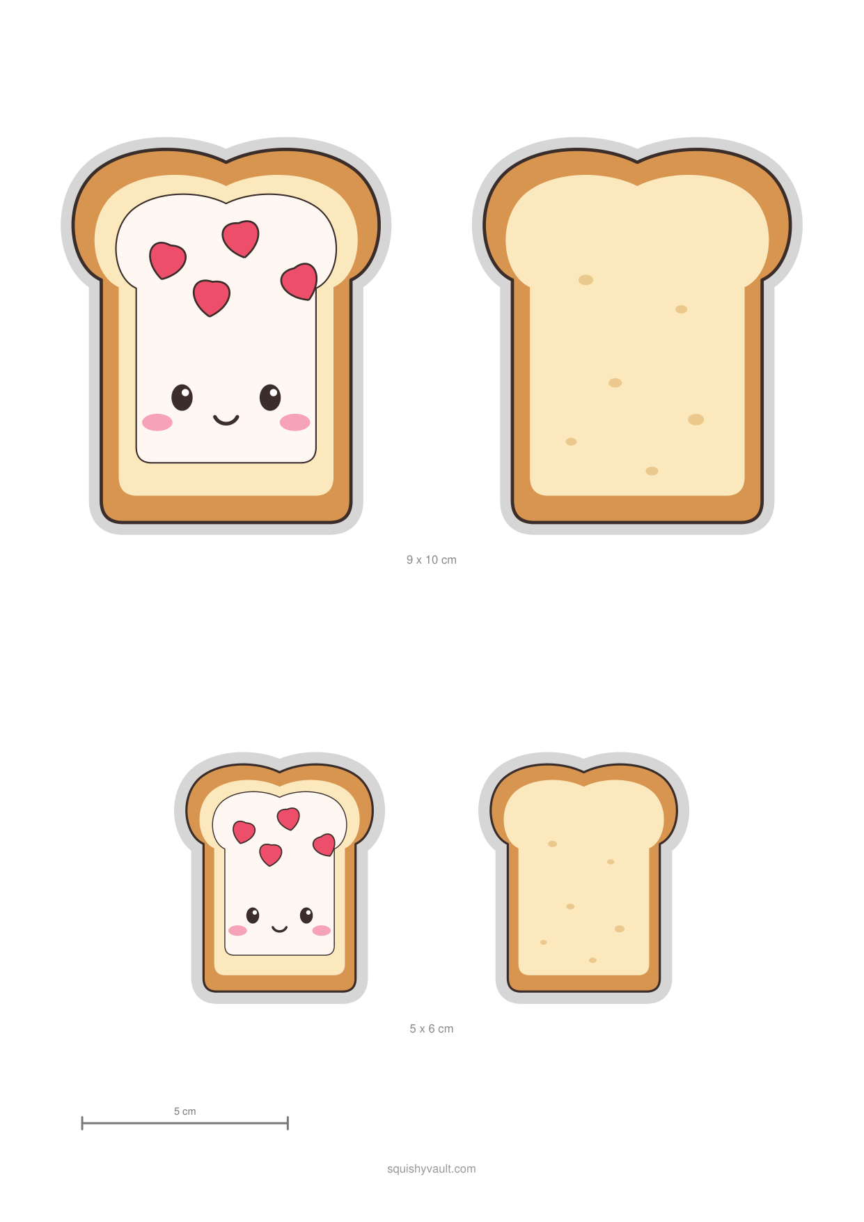 Printable strawberry toast paper squishy template with cream cheese and strawberries