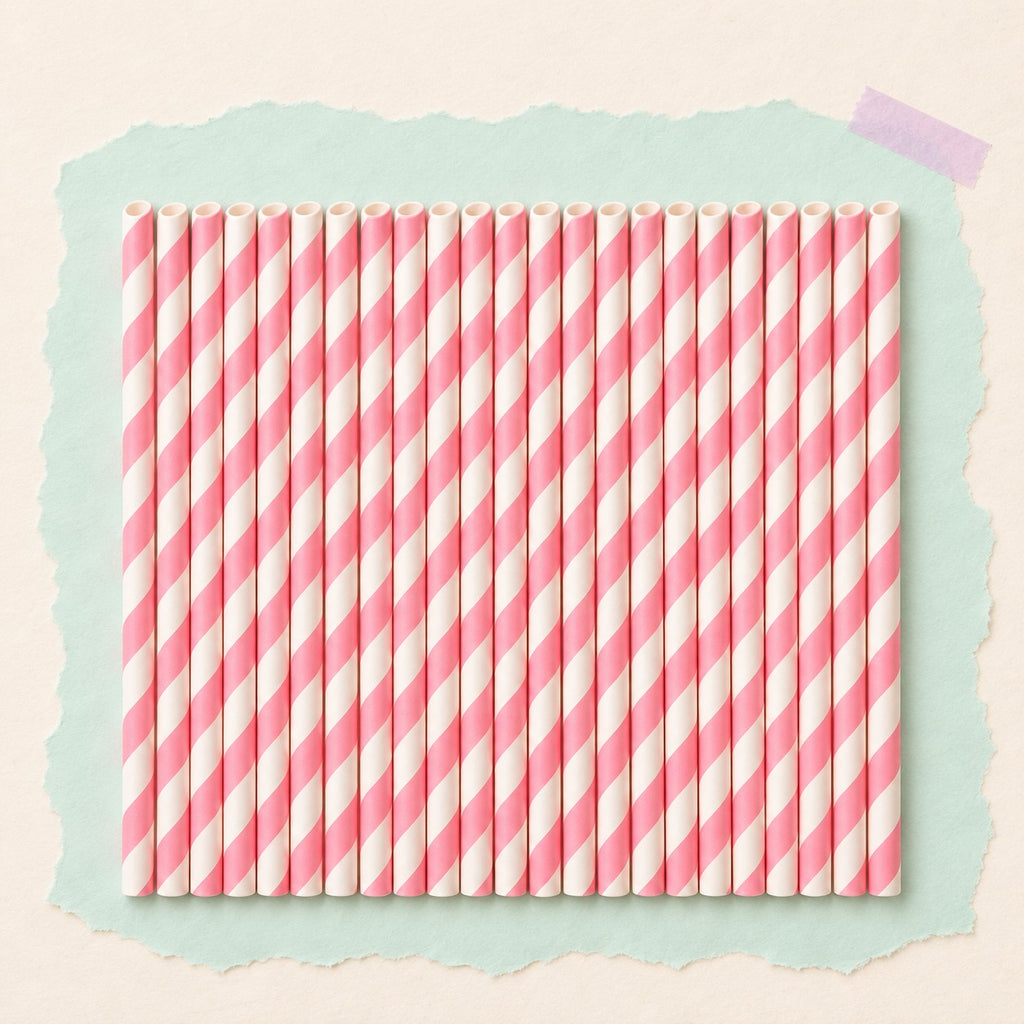 Palhinha fita nano – Palhinhas de papel às riscas para bolhas de fita nano, 25 peças (Rosa), fotografia do produto em papel pastel