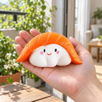 Sushi squishy slow rising soft, held in a hand to show the real size
